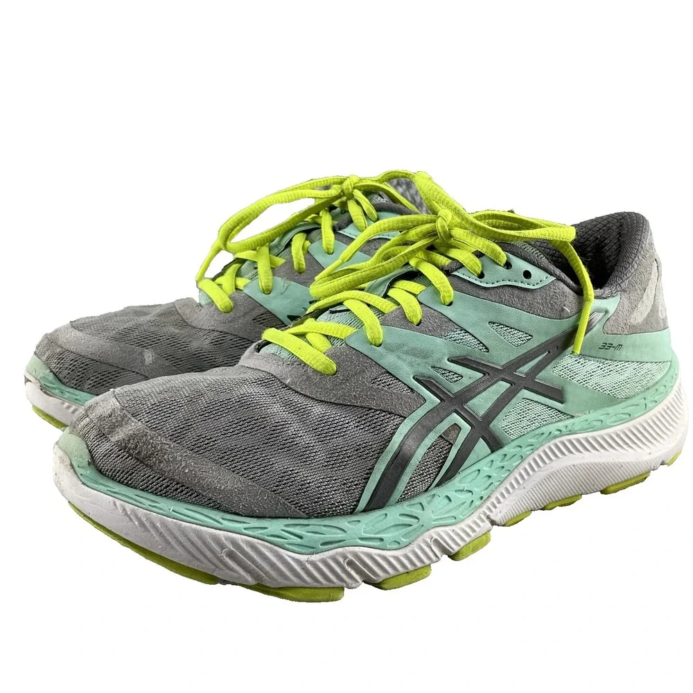 Asics 33-M Running Shoes Women's 8.5 Blue Neon Yellow Training Outdoor Trail Gym